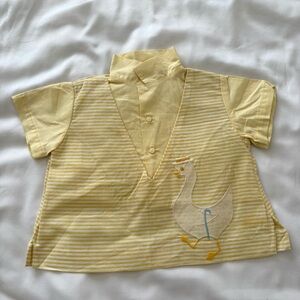 Vintage 60s Nanette yellow duck boys blouse top 2T embroidered button up